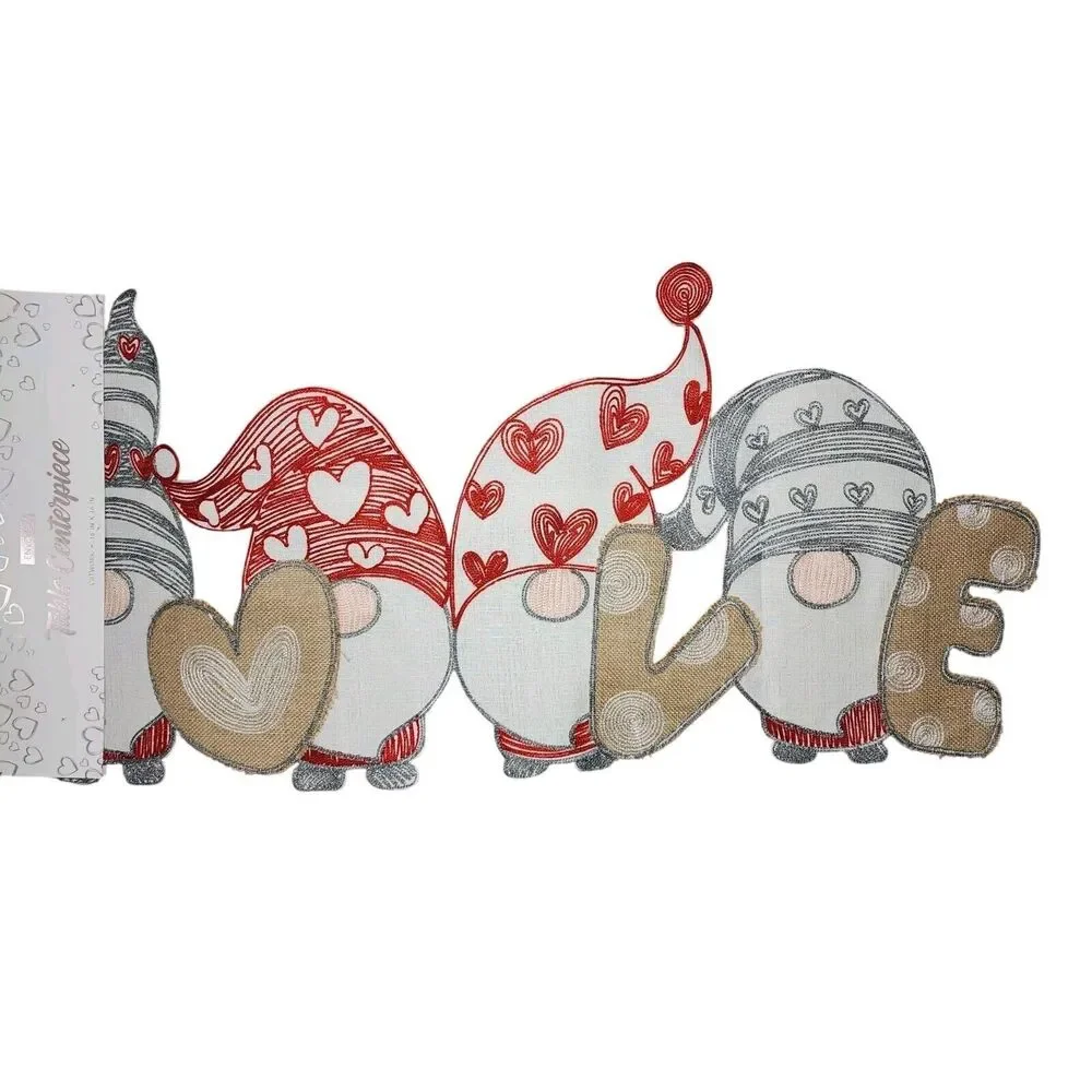 Envogue Gnome‎ Themed LOVE Table Runner Cutwork Design 16x36in